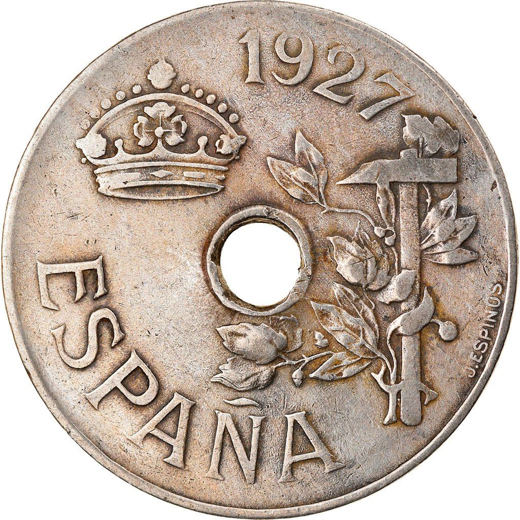 Spain | 25 Centimos Coin | KM742 | Hammer | Hole | 1927