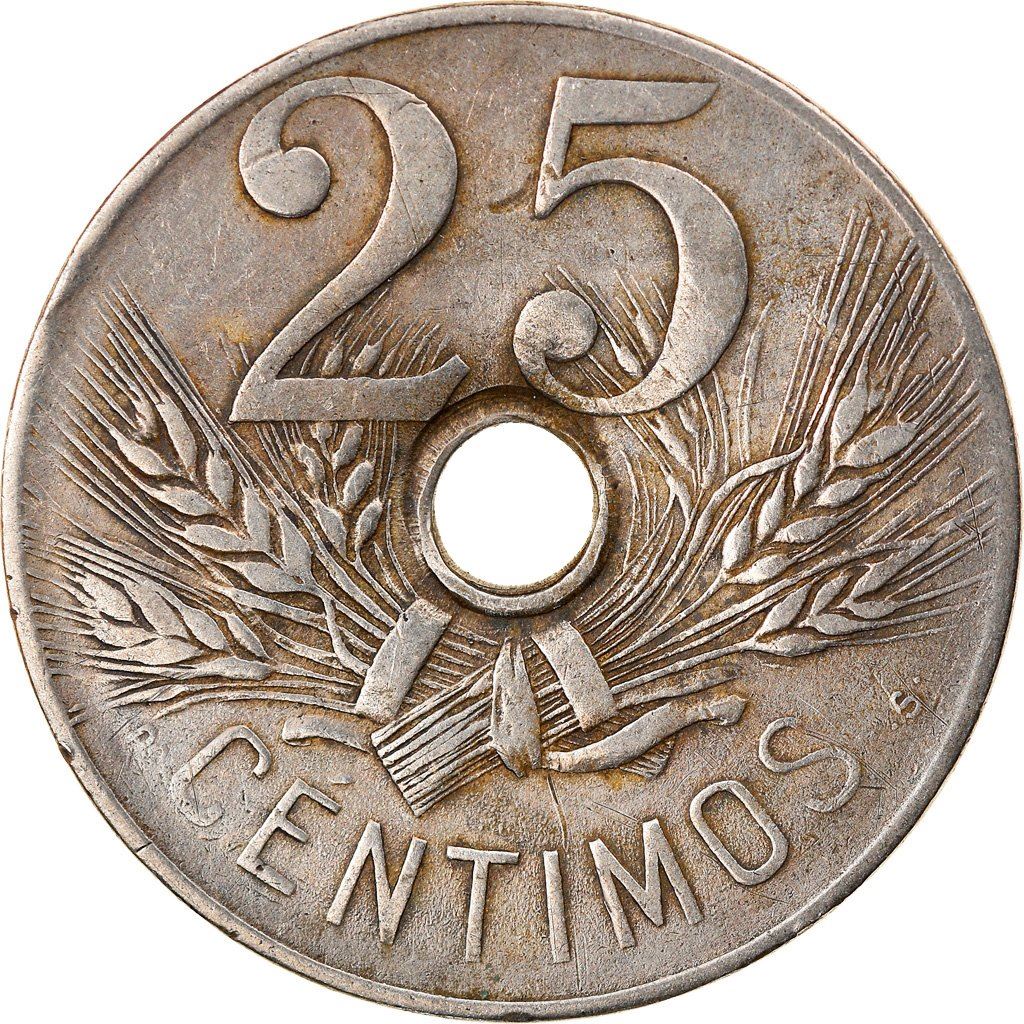 Spain | 25 Centimos Coin | KM742 | Hammer | Hole | 1927