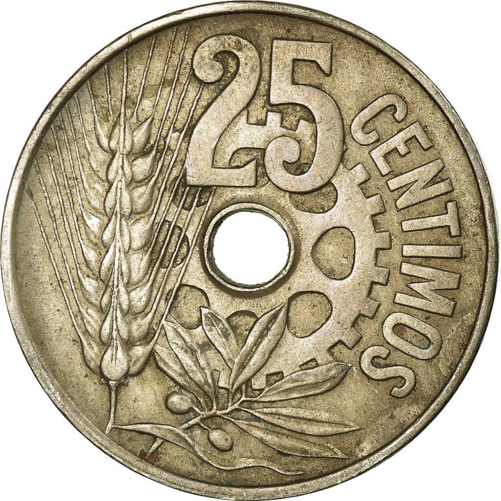 Spain 25 Centimos - II Republic Coin KM751 1934 Soccer