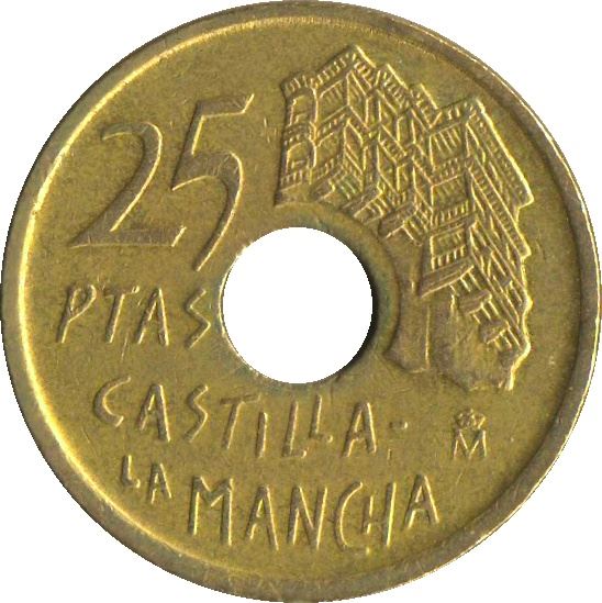 Spain 25 Pesetas Castile-La Mancha Coin KM962 1996