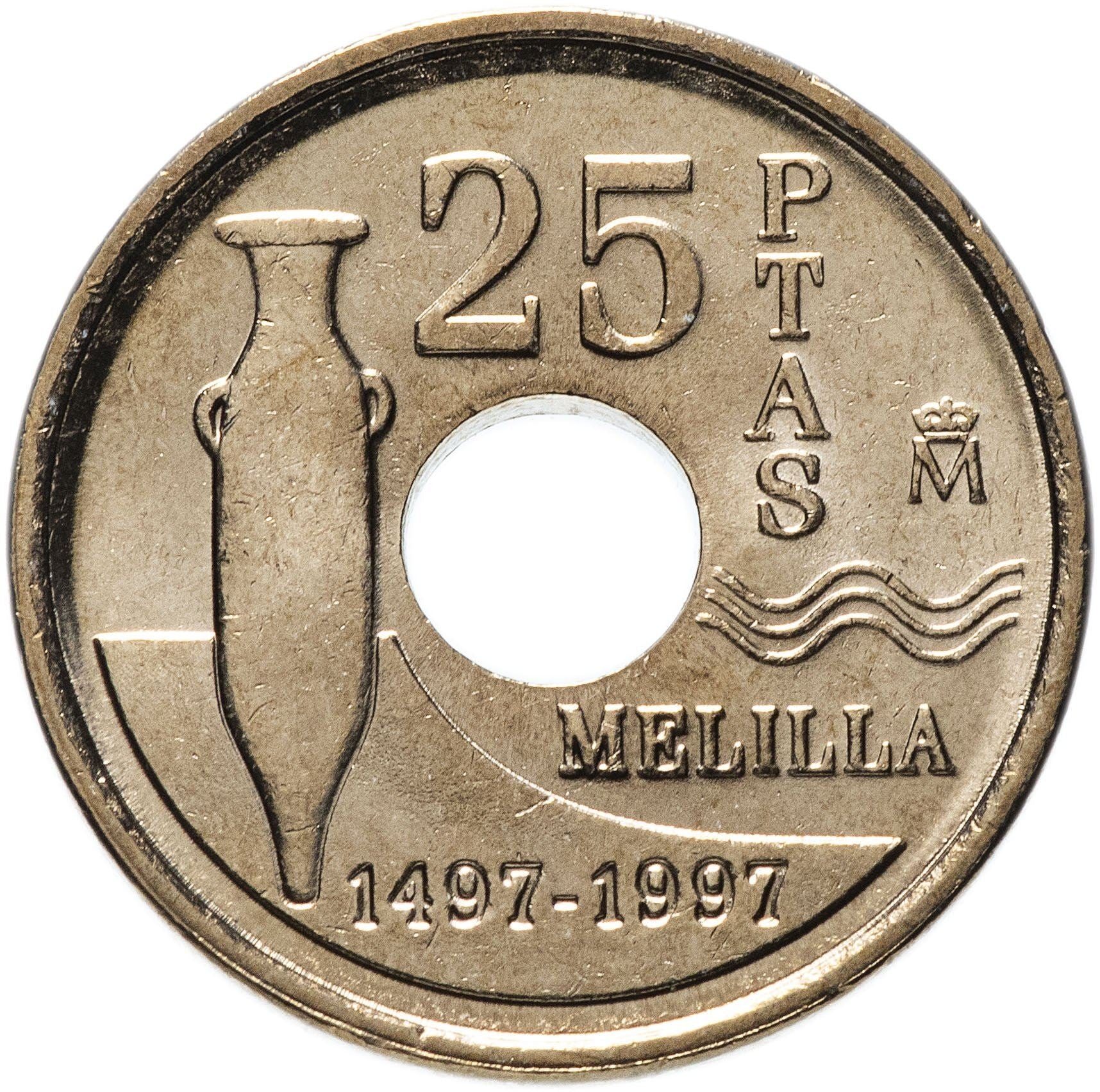 Spain 25 Pesetas Melilla Coin 1997 KM 983