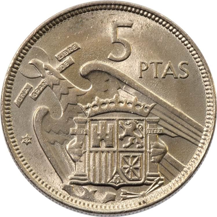 Spain 5 Pesetas - Francisco Franco Coin KM786 1957 (1957 - 1975)