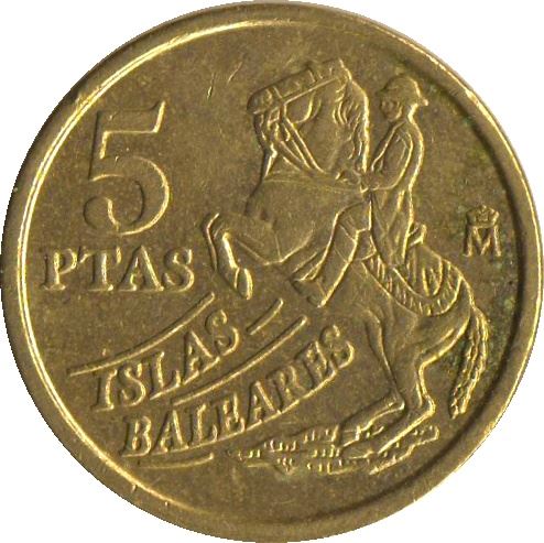 Spain 5 Pesetas Islas Baleares Coin KM981 1997