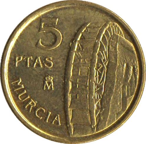 Spain 5 Pesetas Murcia Coin 1999 KM 1008