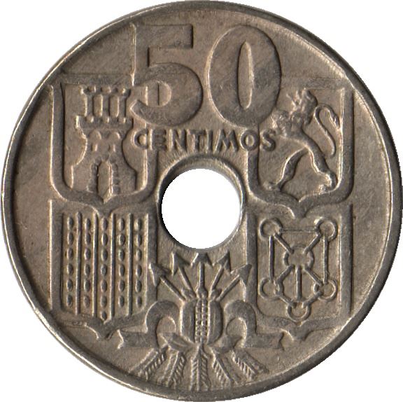 Spain 50 Centimos Coin | Anchor - Arrows up | KM777 | 1949 - 1963