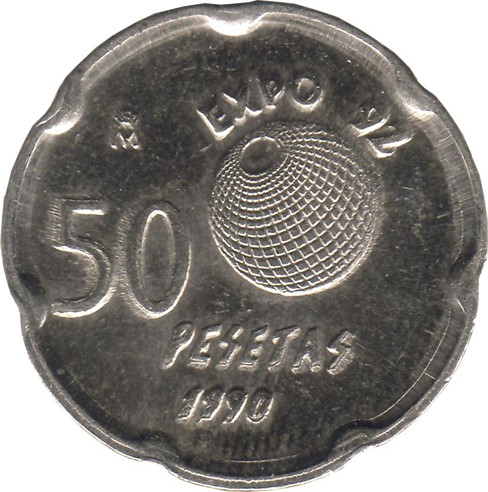 Spain 50 Pesetas Coin | La Cartuja | KM853 | 1990 FAO