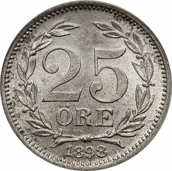 Sweden | Swedish 25 Ore Coin | Oscar II | Crown | KM739 | 1874 - 1905