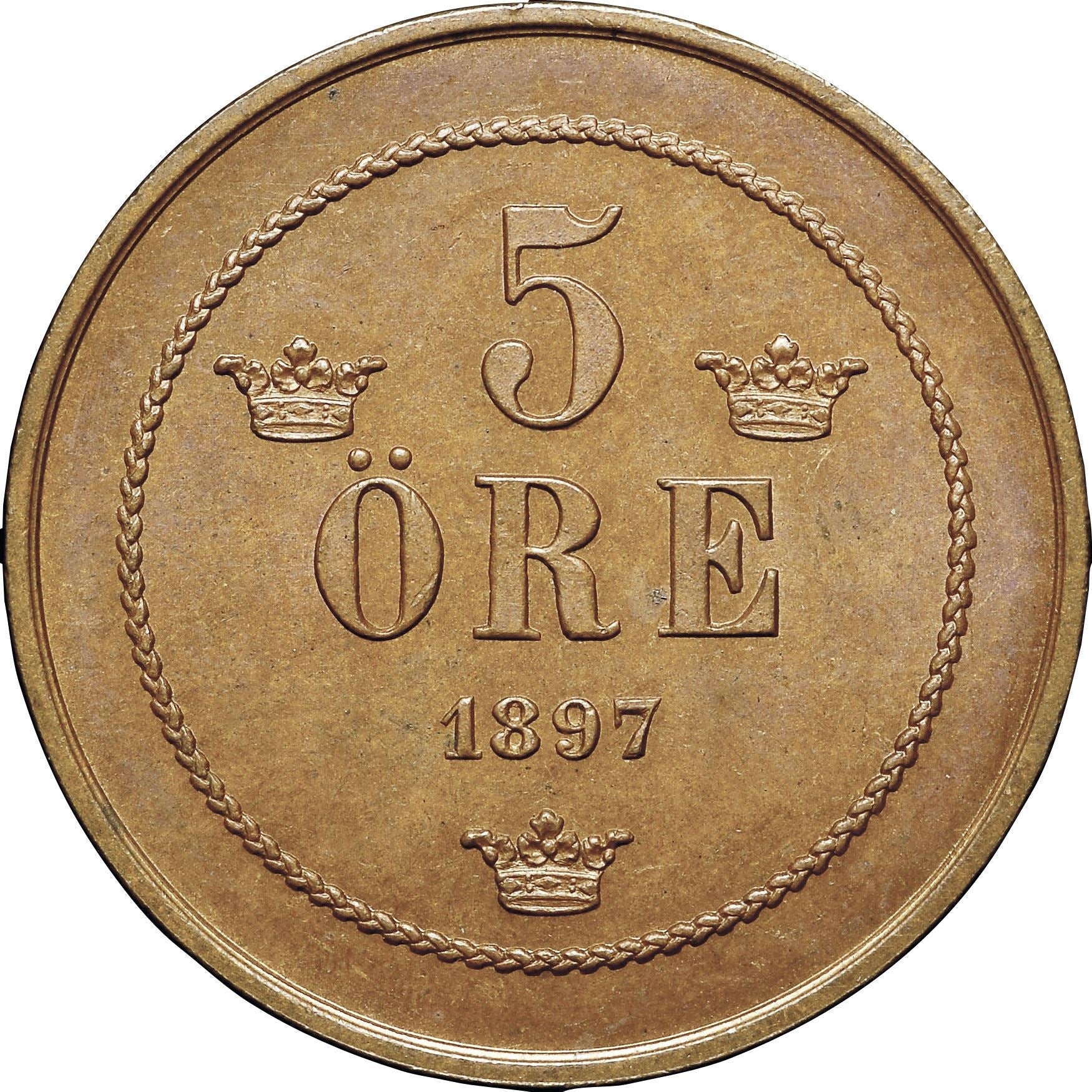 Sweden | Swedish 5 Ore Coin | Oscar II large letters | KM757 | 1888 - 1905