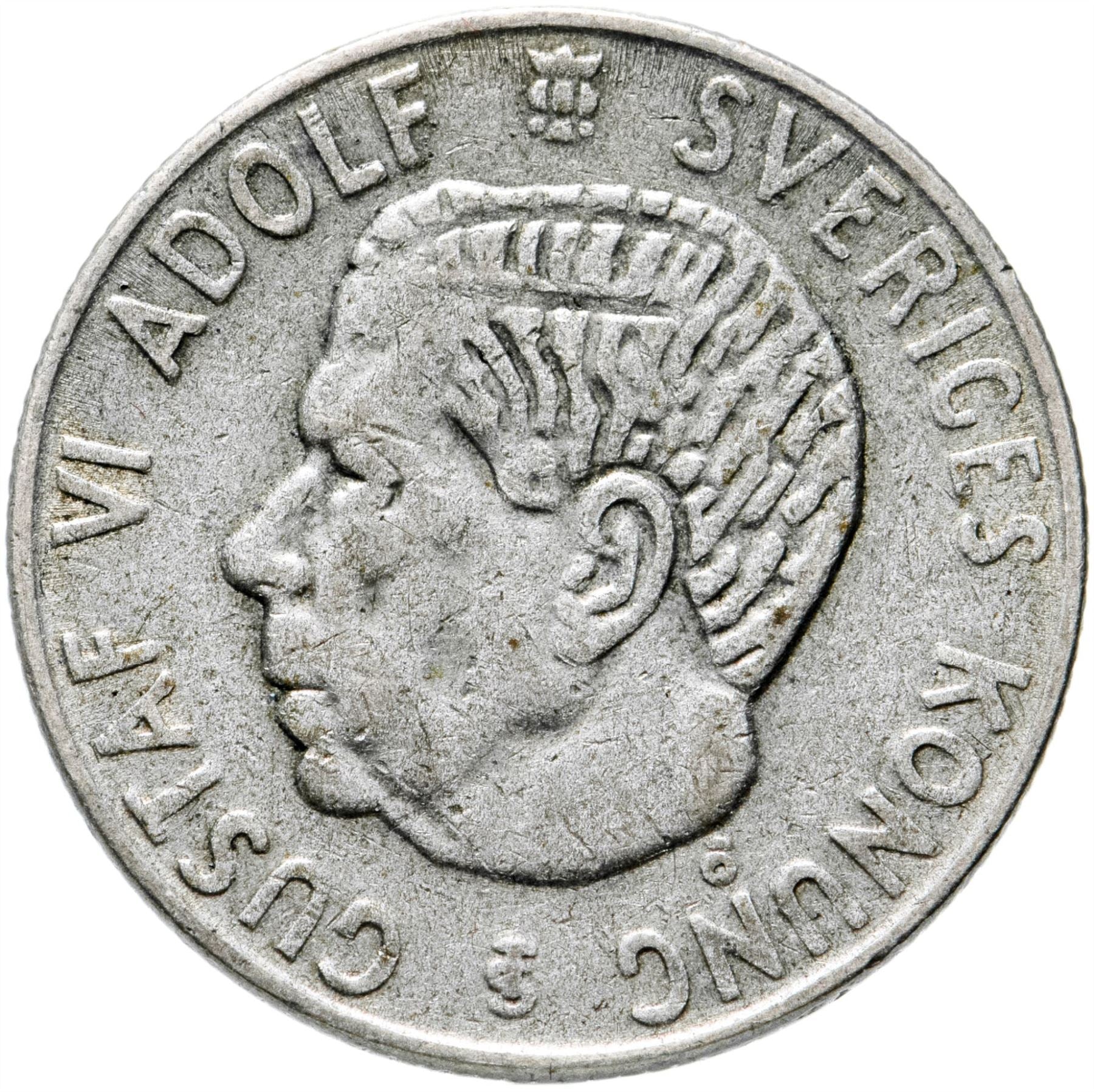 Swedish 1 Krona Coin | Gustaf VI Adolf | Sweden | 1952 - 1968