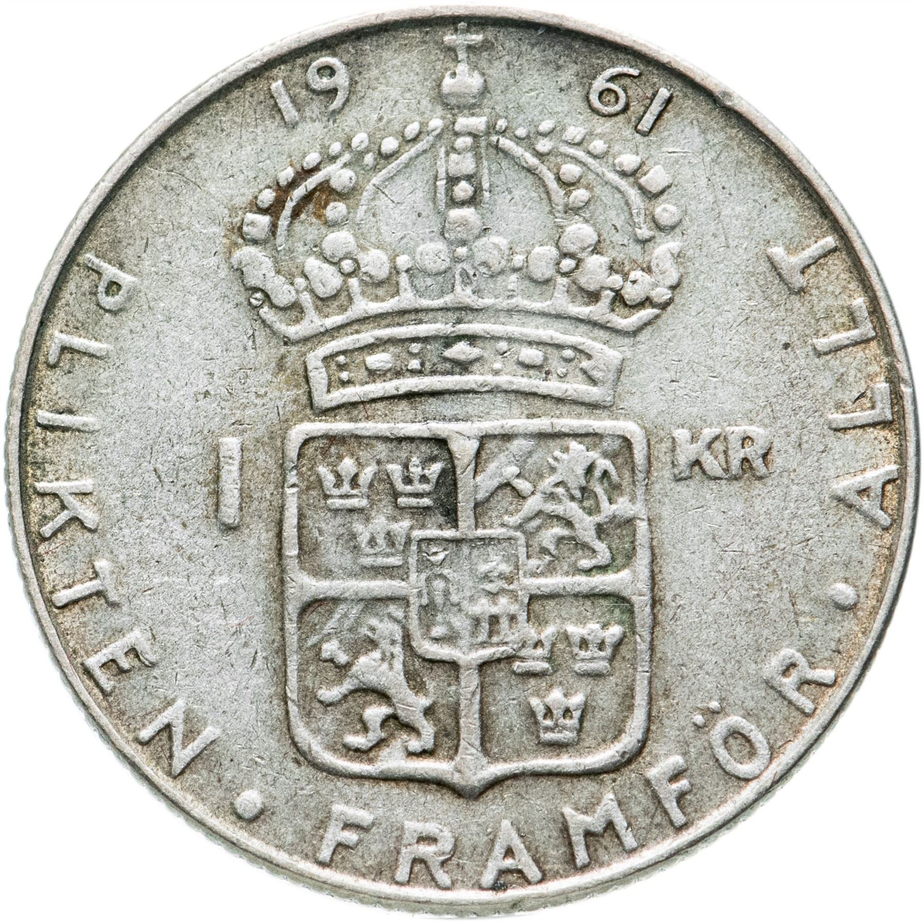 Swedish 1 Krona Coin | Gustaf VI Adolf | Sweden | 1952 - 1968