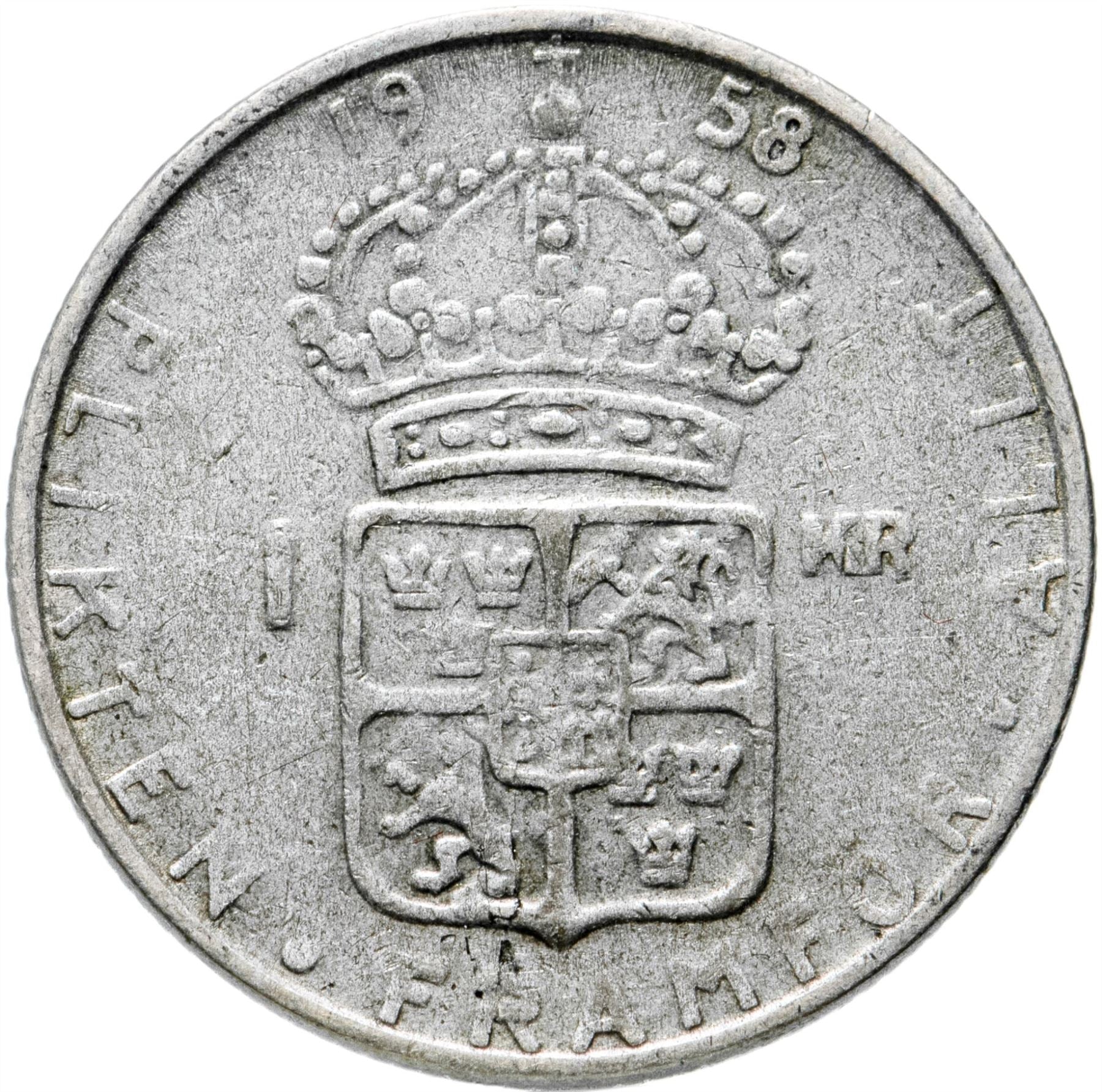 Swedish 1 Krona Coin | Gustaf VI Adolf | Sweden | 1952 - 1968