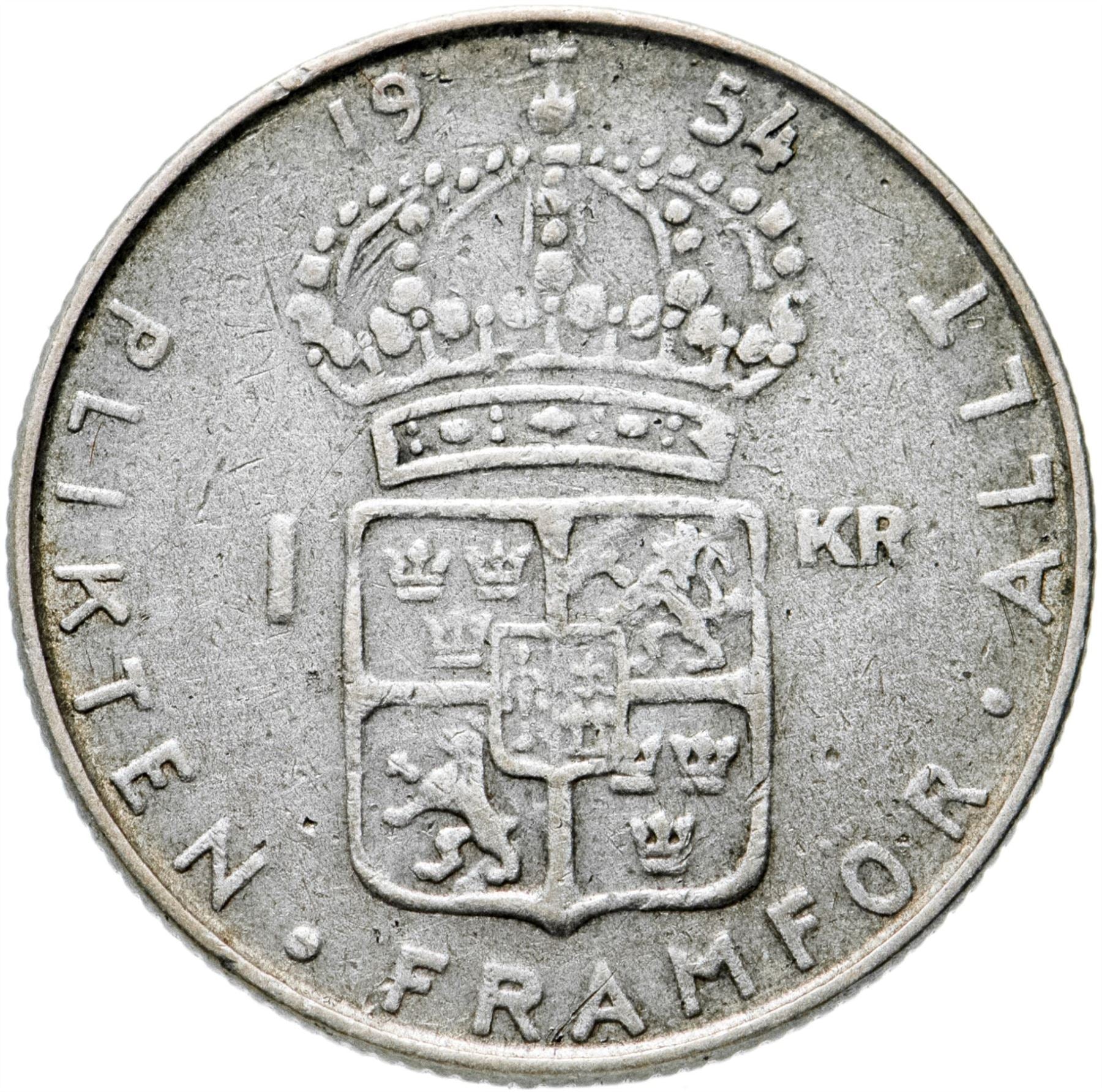 Swedish 1 Krona Coin | Gustaf VI Adolf | Sweden | 1952 - 1968