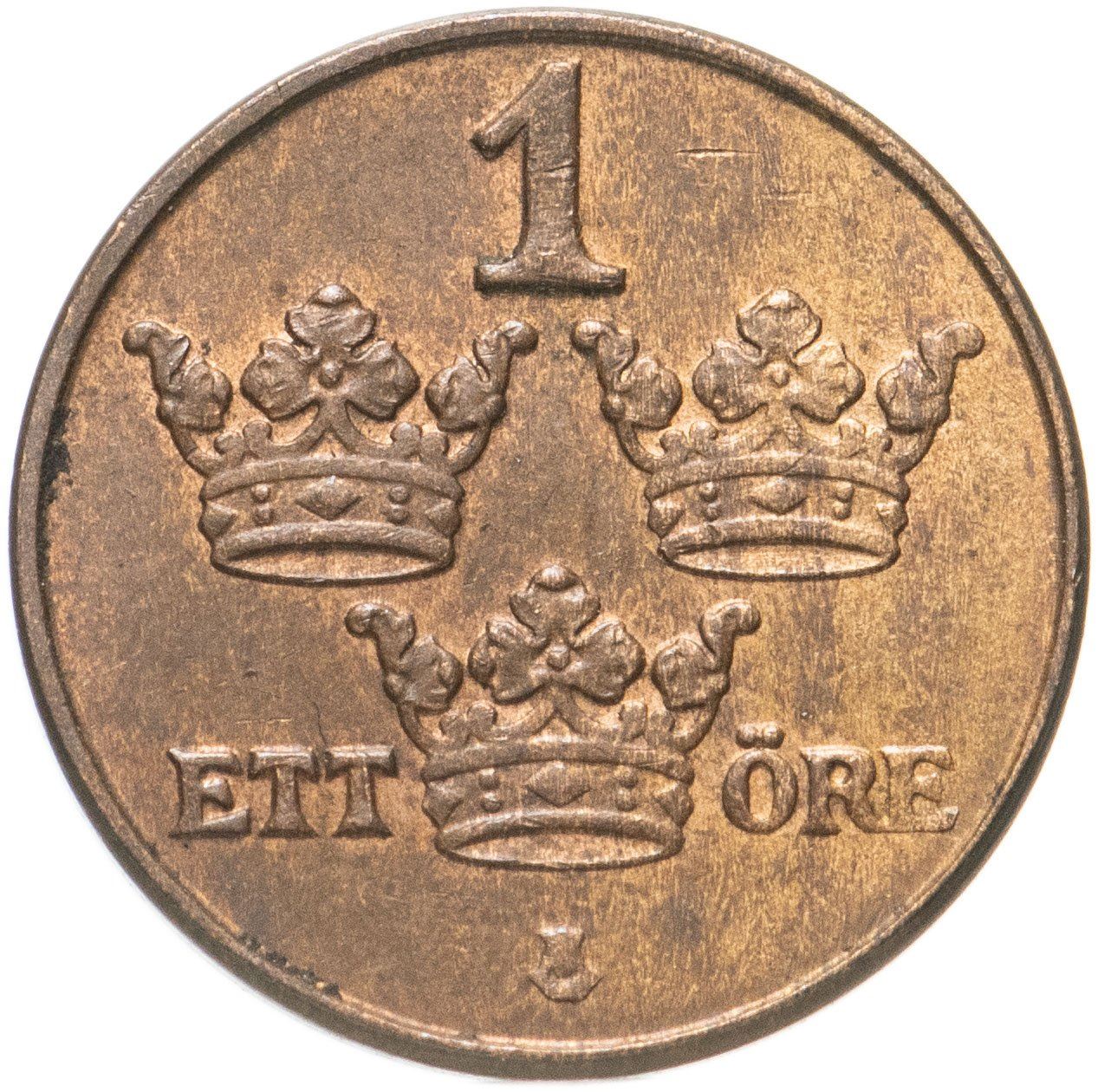 Swedish 1 Ore Coin | King Gustaf V | Sweden | 1910 - 1950