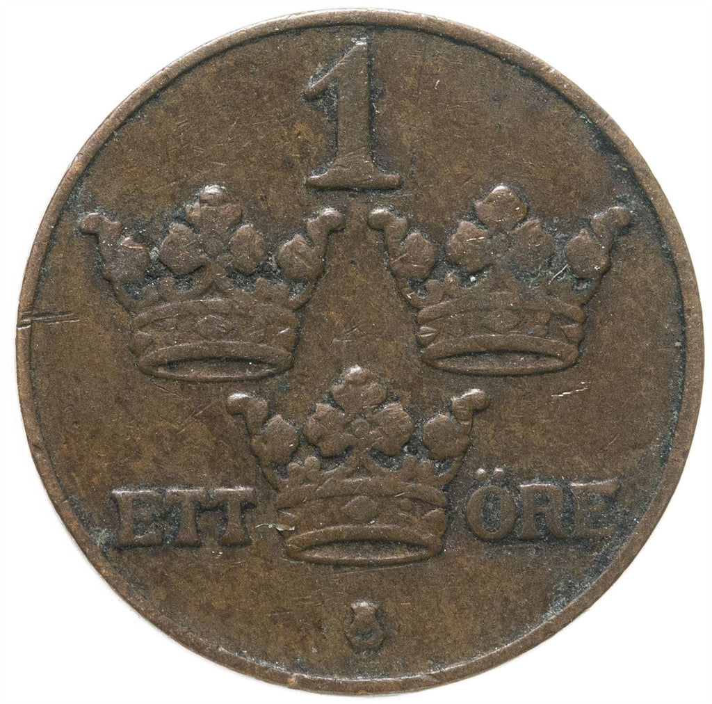 Swedish 1 Ore Coin | King Gustaf V | Sweden | 1910 - 1950