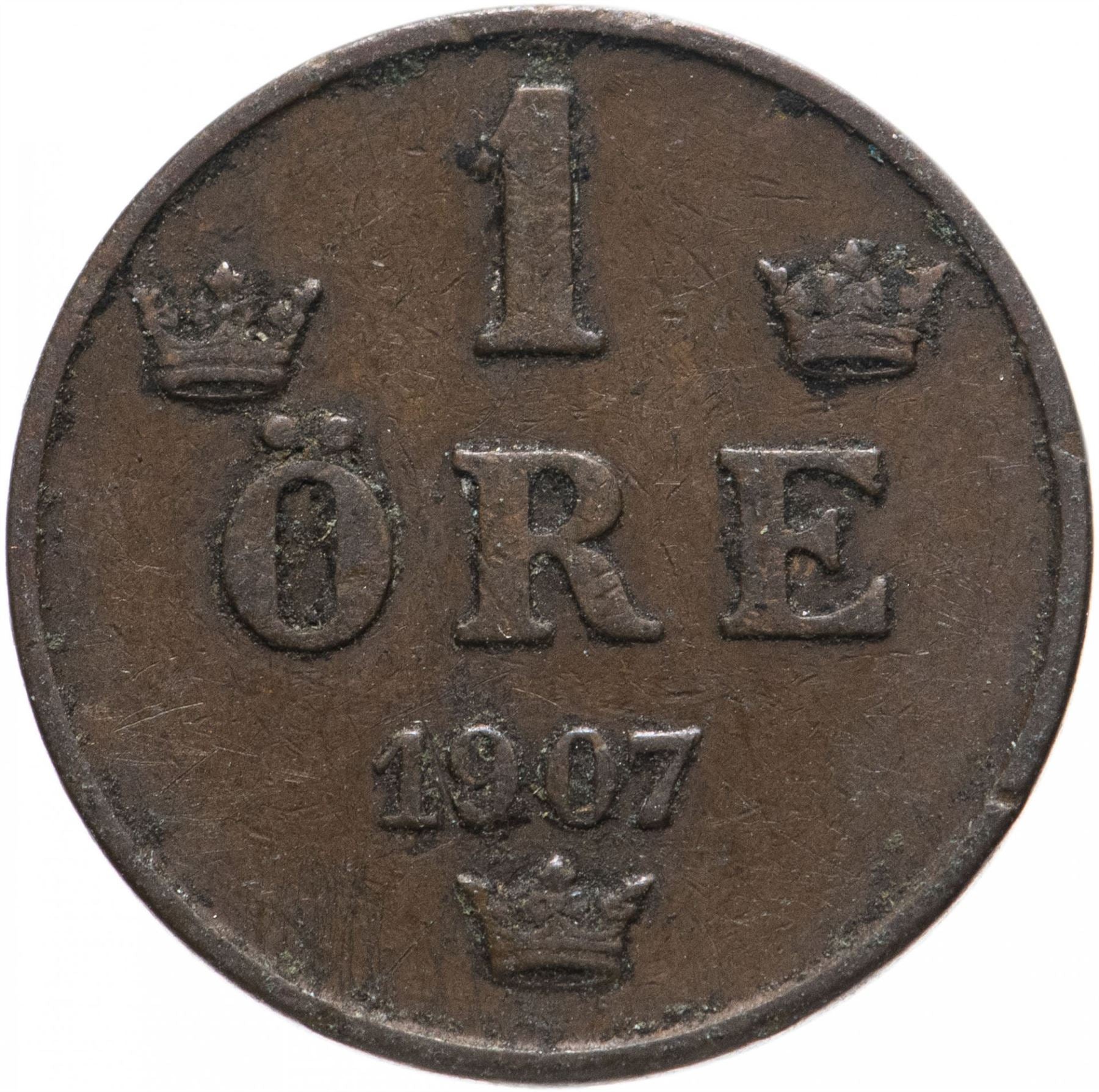 Swedish 1 Ore Coin | King Oscar II | Sweden | 1906 - 1907