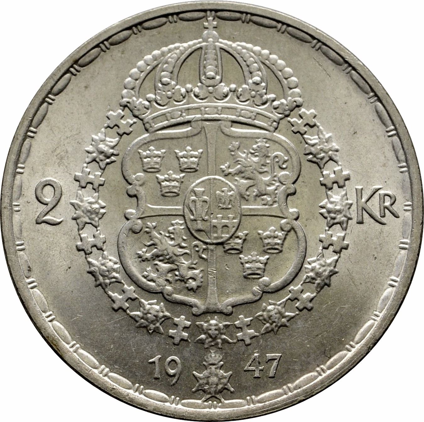 Swedish 2 Kronor Coin | King Gustaf V | Sweden | 1942 - 1950