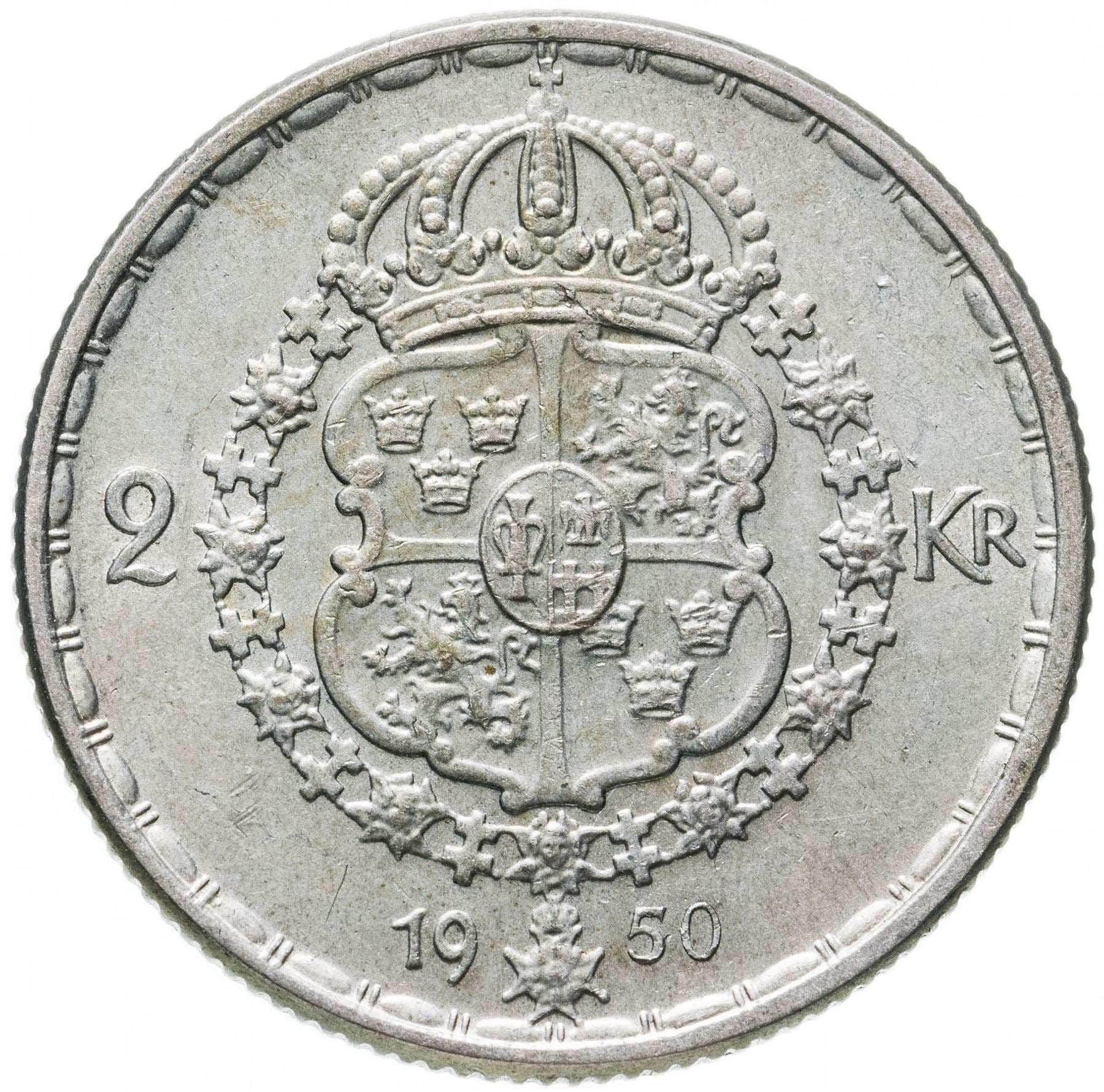 Swedish 2 Kronor Coin | King Gustaf V | Sweden | 1942 - 1950