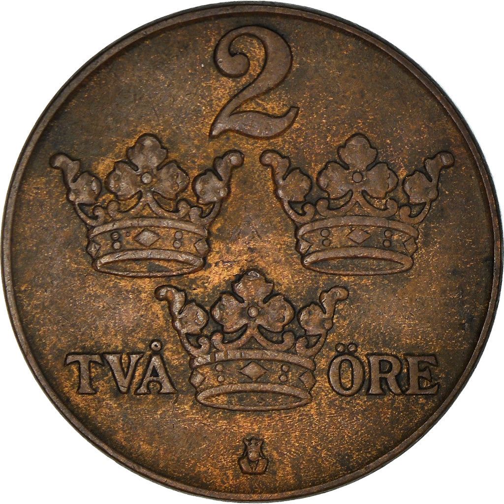 Swedish 2 Ore Coin | King Gustaf V | Sweden | 1909 - 1950