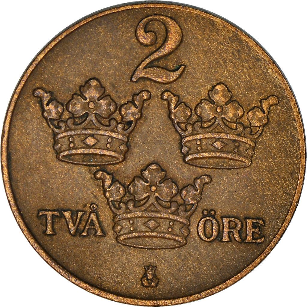 Swedish 2 Ore Coin | King Gustaf V | Sweden | 1909 - 1950