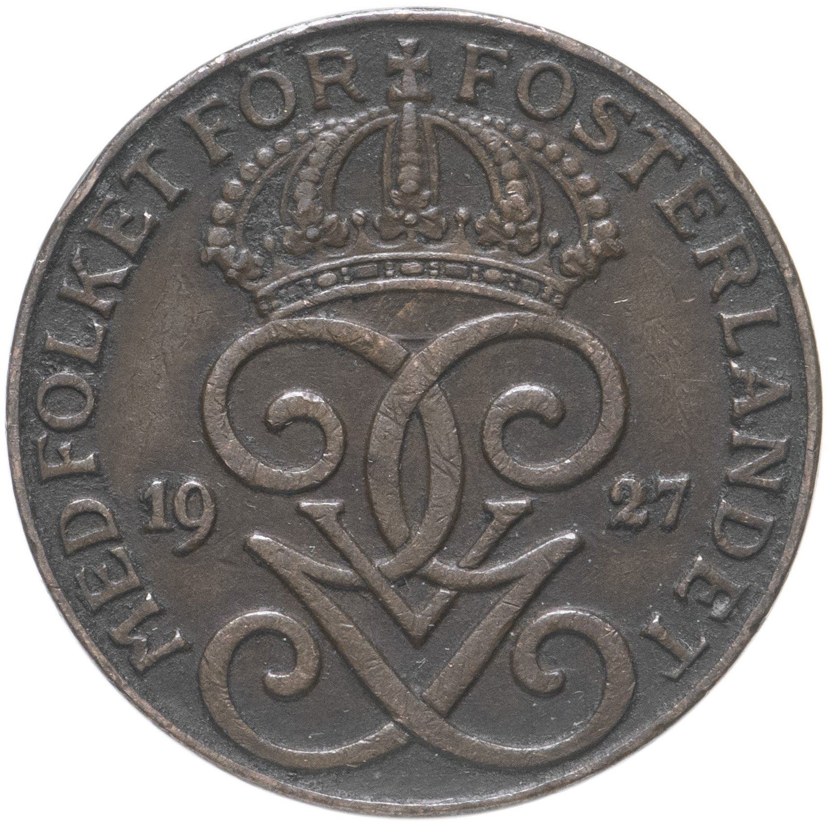 Swedish 2 Ore Coin | King Gustaf V | Sweden | 1909 - 1950