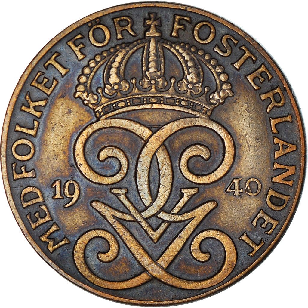 Swedish 2 Ore Coin | King Gustaf V | Sweden | 1909 - 1950