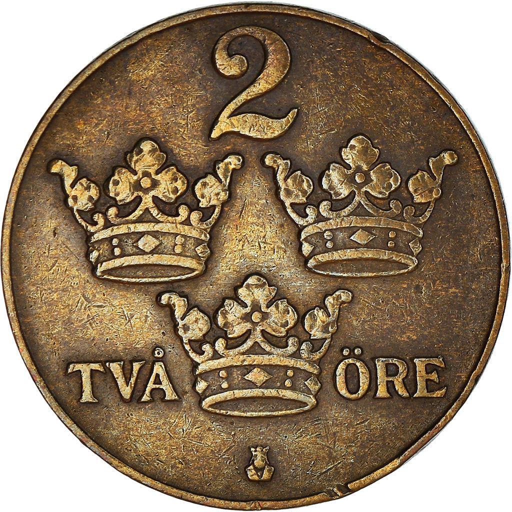 Swedish 2 Ore Coin | King Gustaf V | Sweden | 1909 - 1950