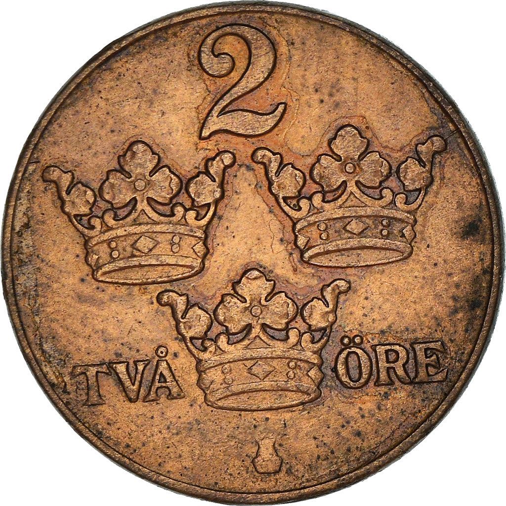 Swedish 2 Ore Coin | King Gustaf V | Sweden | 1909 - 1950