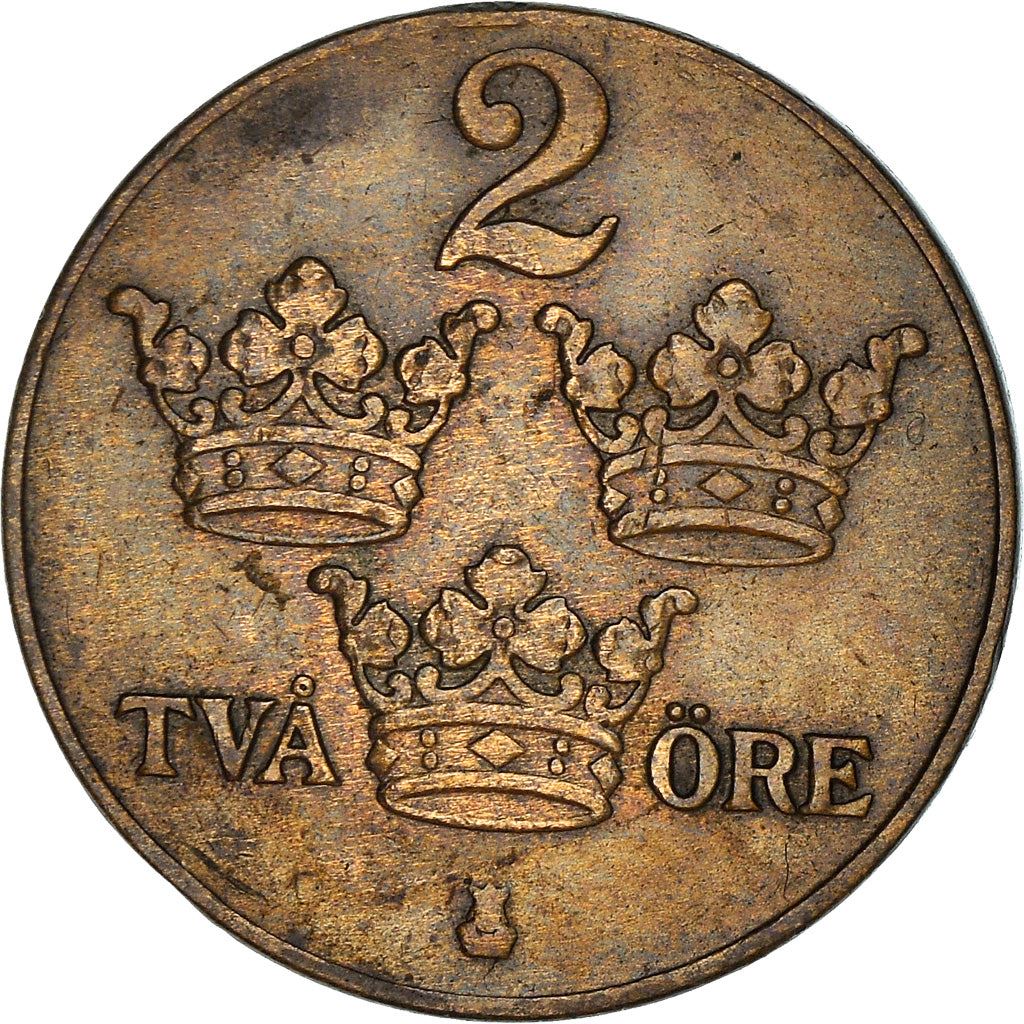 Swedish 2 Ore Coin | King Gustaf V | Sweden | 1909 - 1950