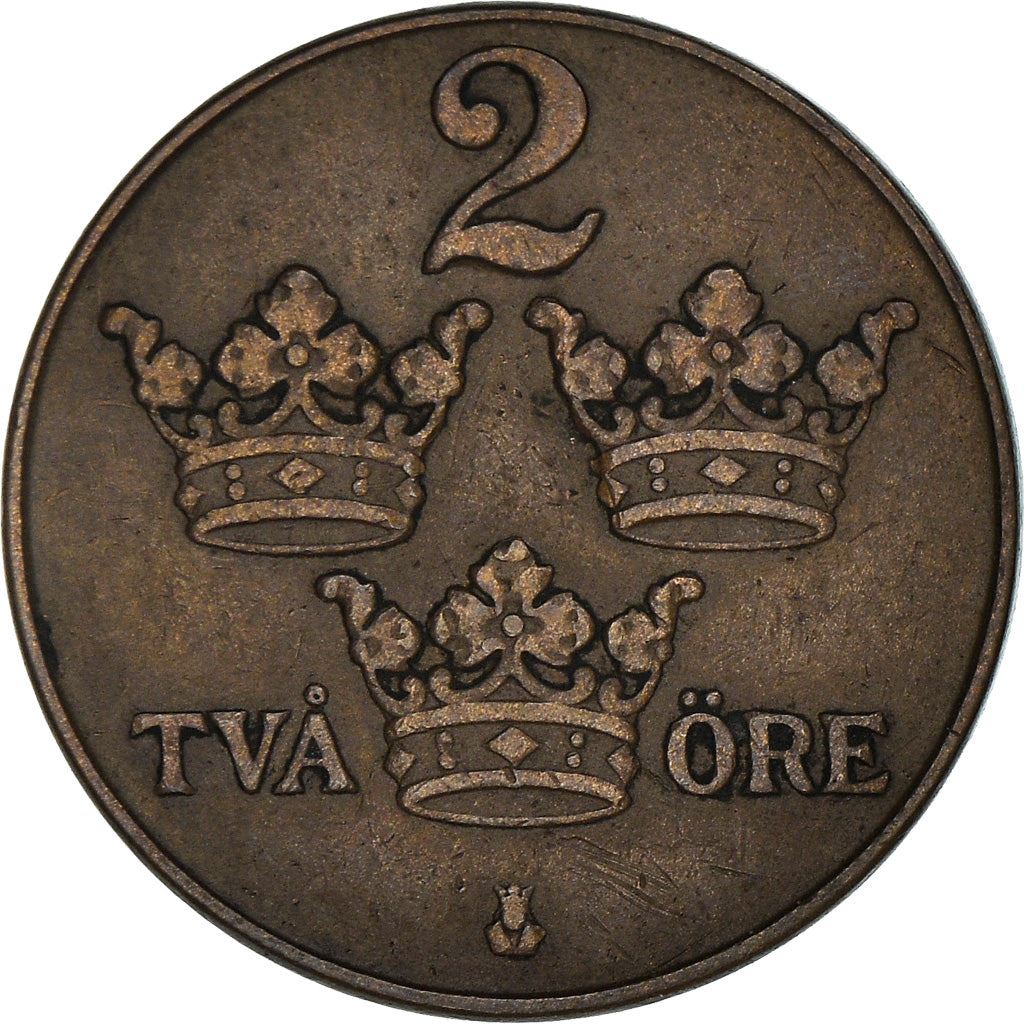 Swedish 2 Ore Coin | King Gustaf V | Sweden | 1909 - 1950