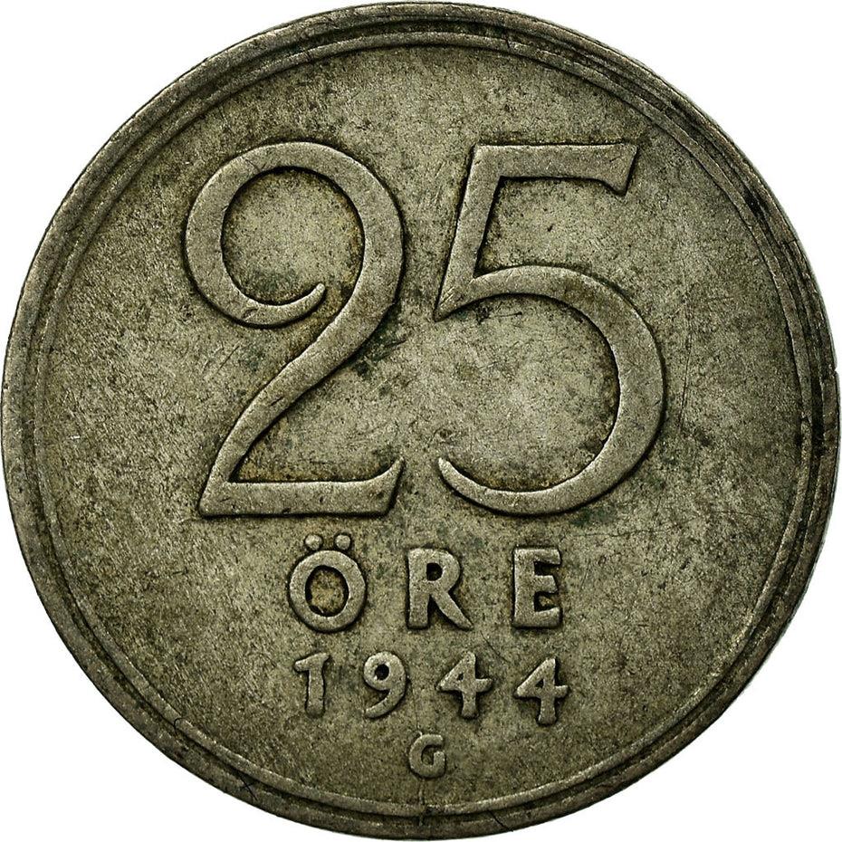 Swedish 25 Ore Coin | King Gustaf V | Sweden | 1943 - 1950