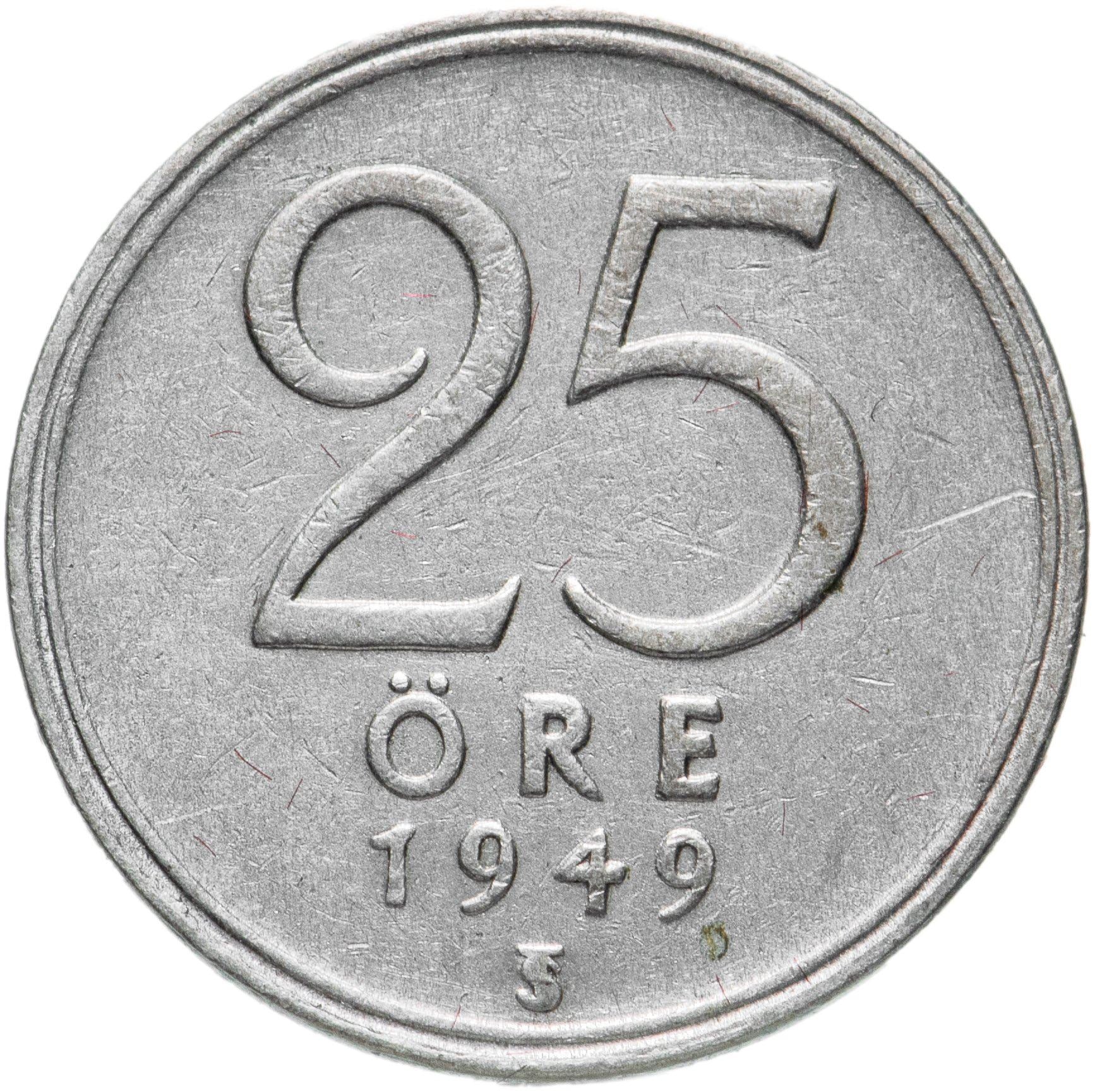 Swedish 25 Ore Coin | King Gustaf V | Sweden | 1943 - 1950