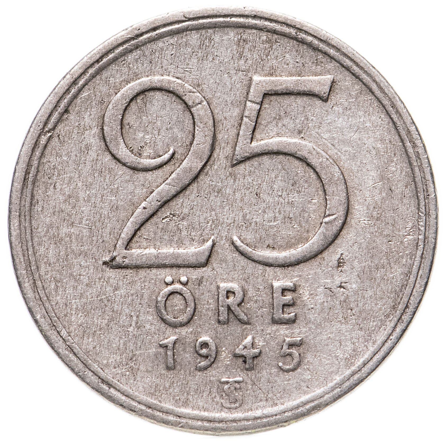 Swedish 25 Ore Coin | King Gustaf V | Sweden | 1943 - 1950