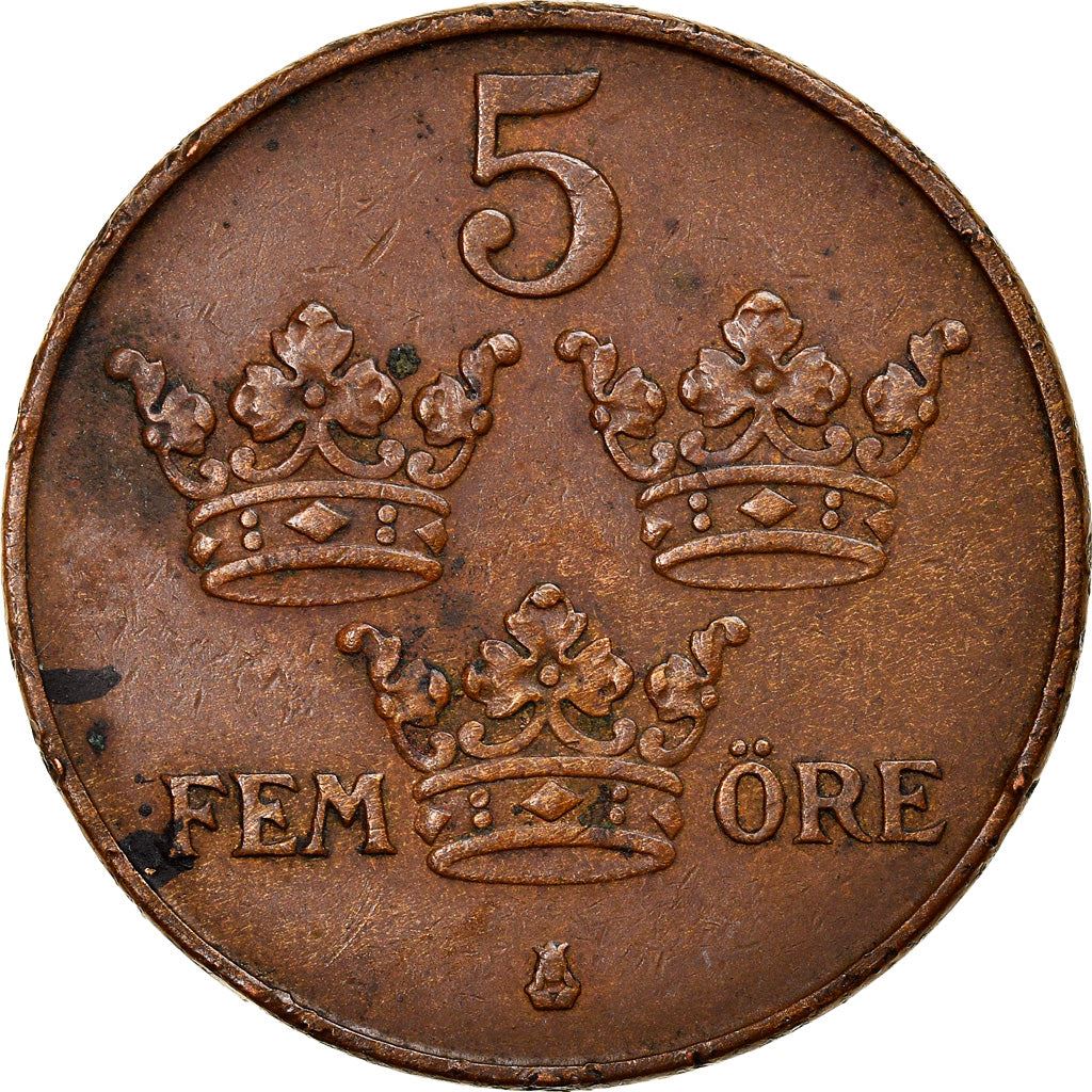 Swedish 5 Ore Coin | King Gustaf V | Sweden | 1910 - 1950