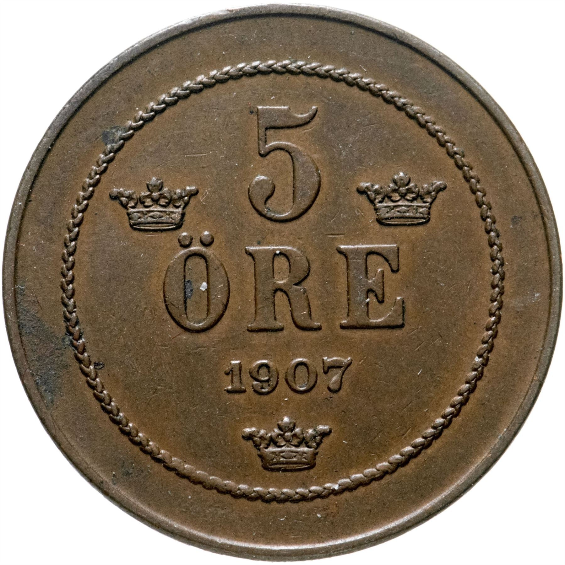 Swedish 5 Ore Coin | King Oscar II | Sweden | 1906 - 1907