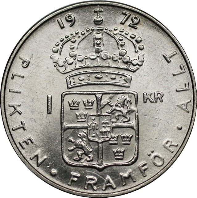 Swedish Coin 1 Krona | Gustaf VI Adolf | Sweden | 1968 - 1973