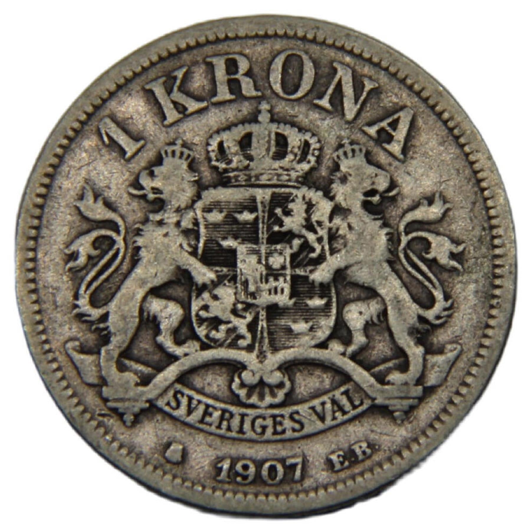 Swedish Coin 1 Krona | King Oscar II | Sweden | 1906 - 1907