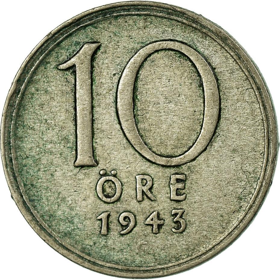 Swedish Coin 10 Ore Coin | King Gustaf V | Sweden | 1942 - 1950