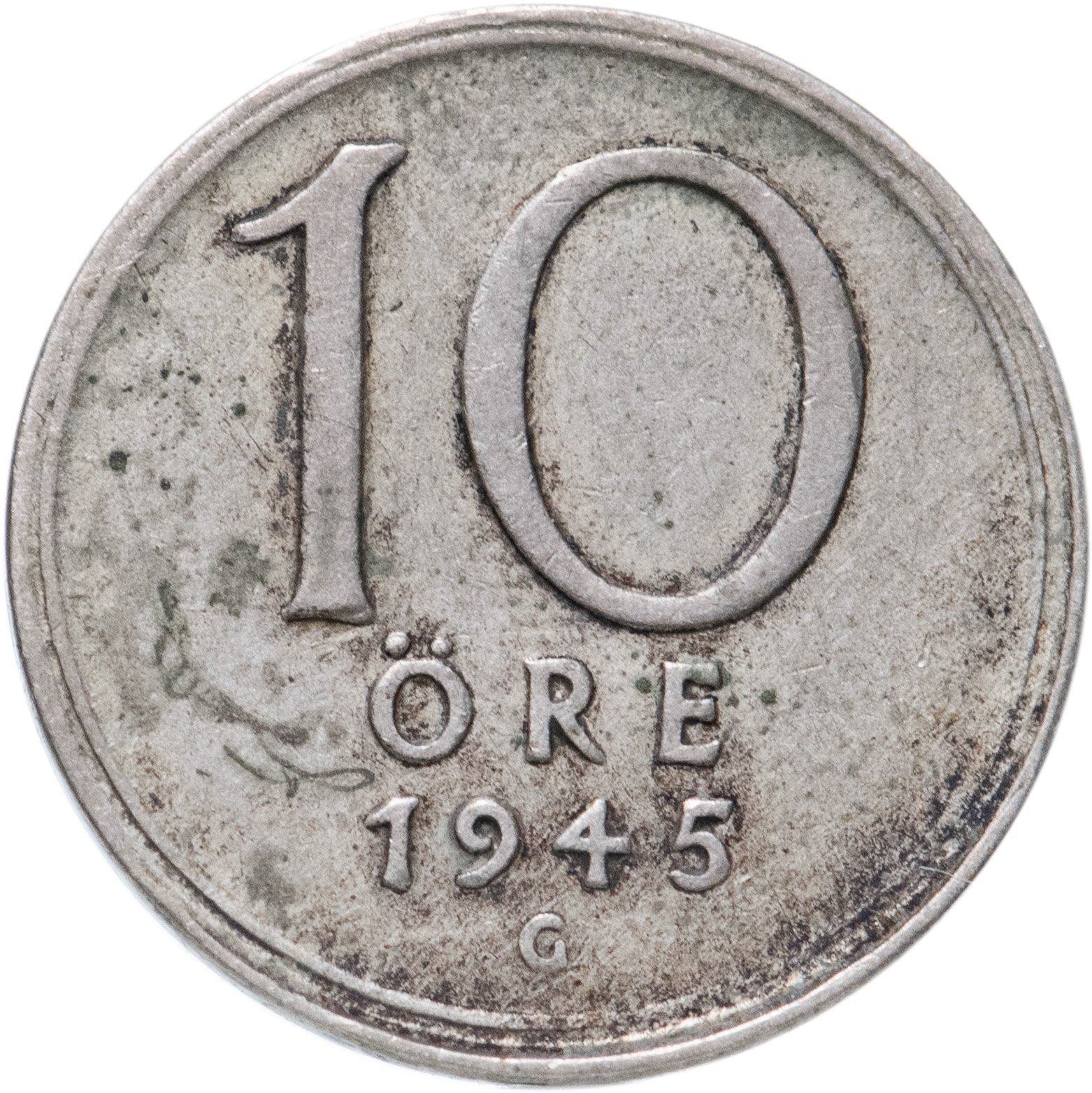 Swedish Coin 10 Ore Coin | King Gustaf V | Sweden | 1942 - 1950