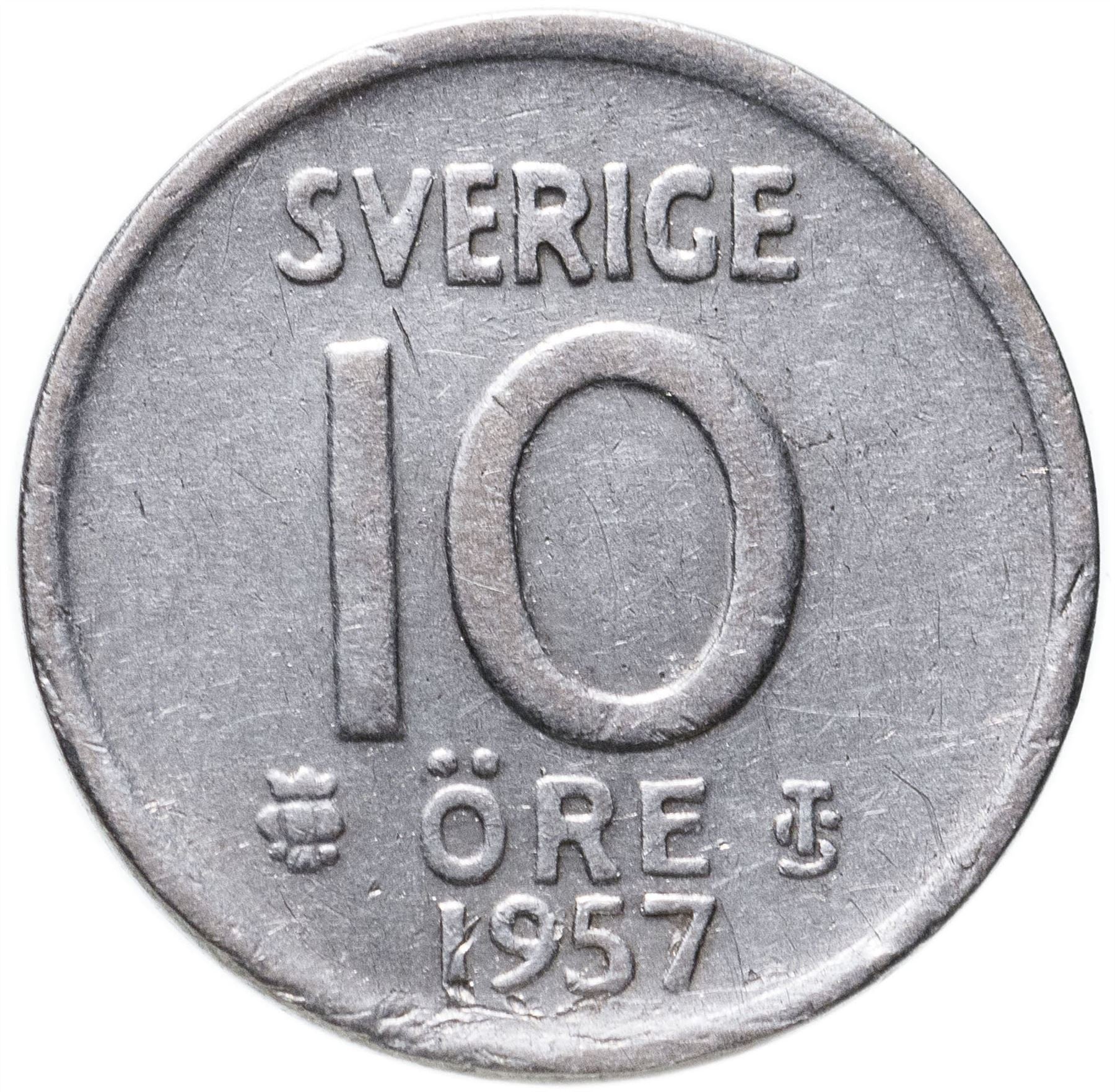 Swedish Coin 10 Ore Coin | King Gustaf VI Adolf | Crown | Sweden | 1952 - 1962