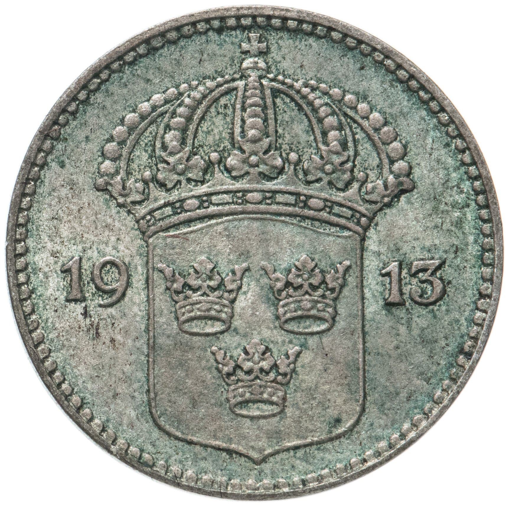 Swedish Coin 10 Öre | King Gustaf V | Crown | Sweden | 1909 - 1942