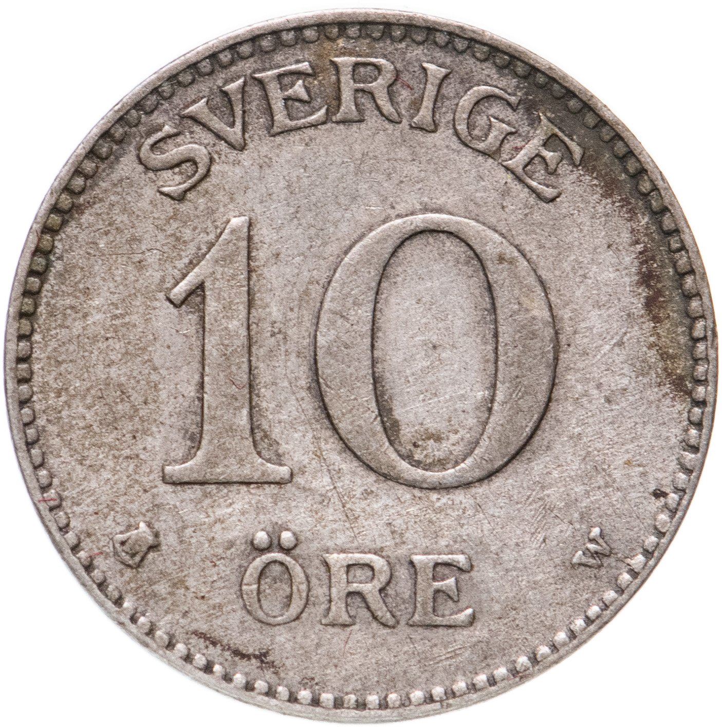 Swedish Coin 10 Öre | King Gustaf V | Crown | Sweden | 1909 - 1942