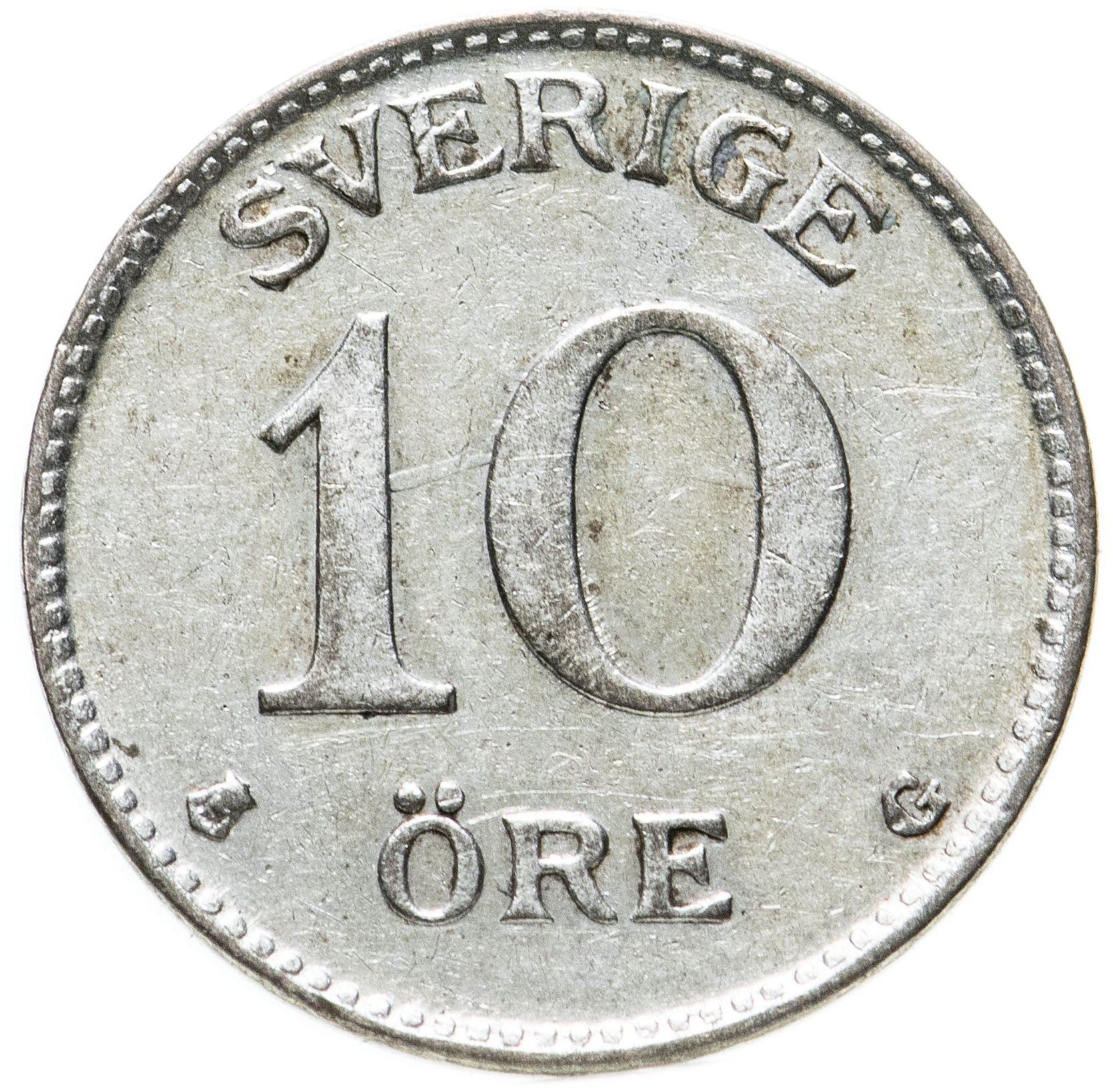 Swedish Coin 10 Öre | King Gustaf V | Crown | Sweden | 1909 - 1942