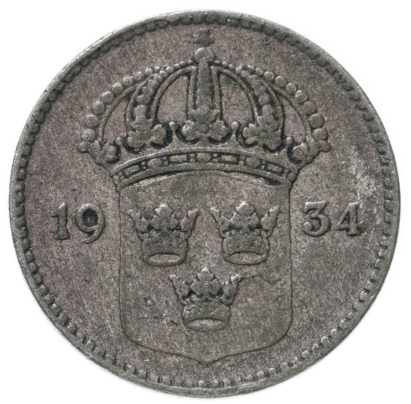 Swedish Coin 10 Öre | King Gustaf V | Crown | Sweden | 1909 - 1942