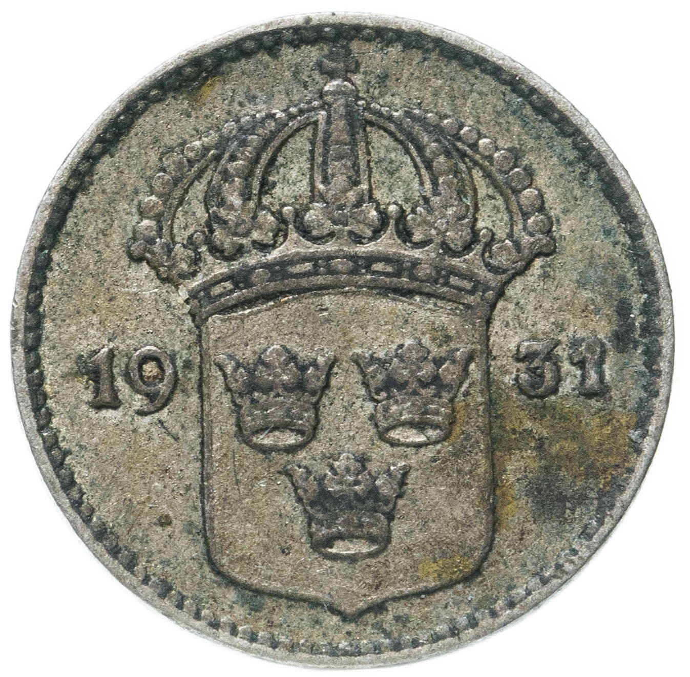 Swedish Coin 10 Öre | King Gustaf V | Crown | Sweden | 1909 - 1942