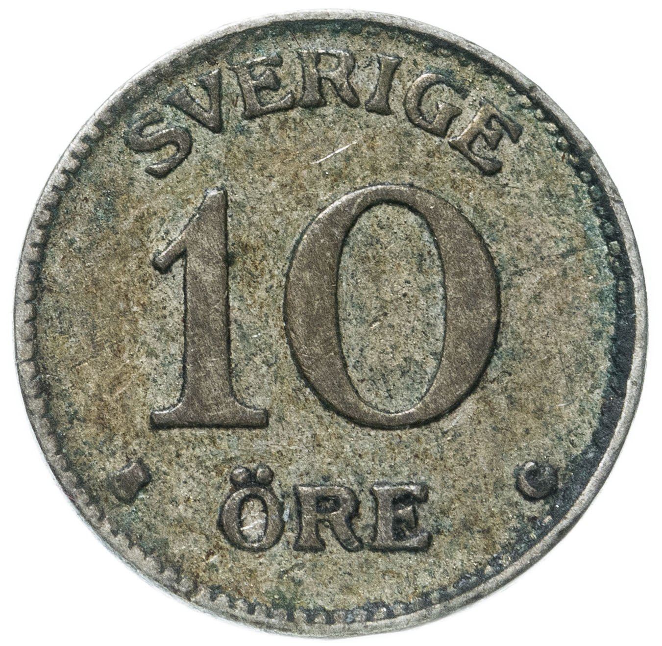 Swedish Coin 10 Öre | King Gustaf V | Crown | Sweden | 1909 - 1942