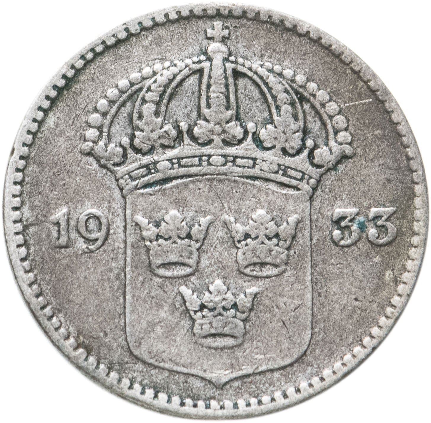 Swedish Coin 10 Öre | King Gustaf V | Crown | Sweden | 1909 - 1942