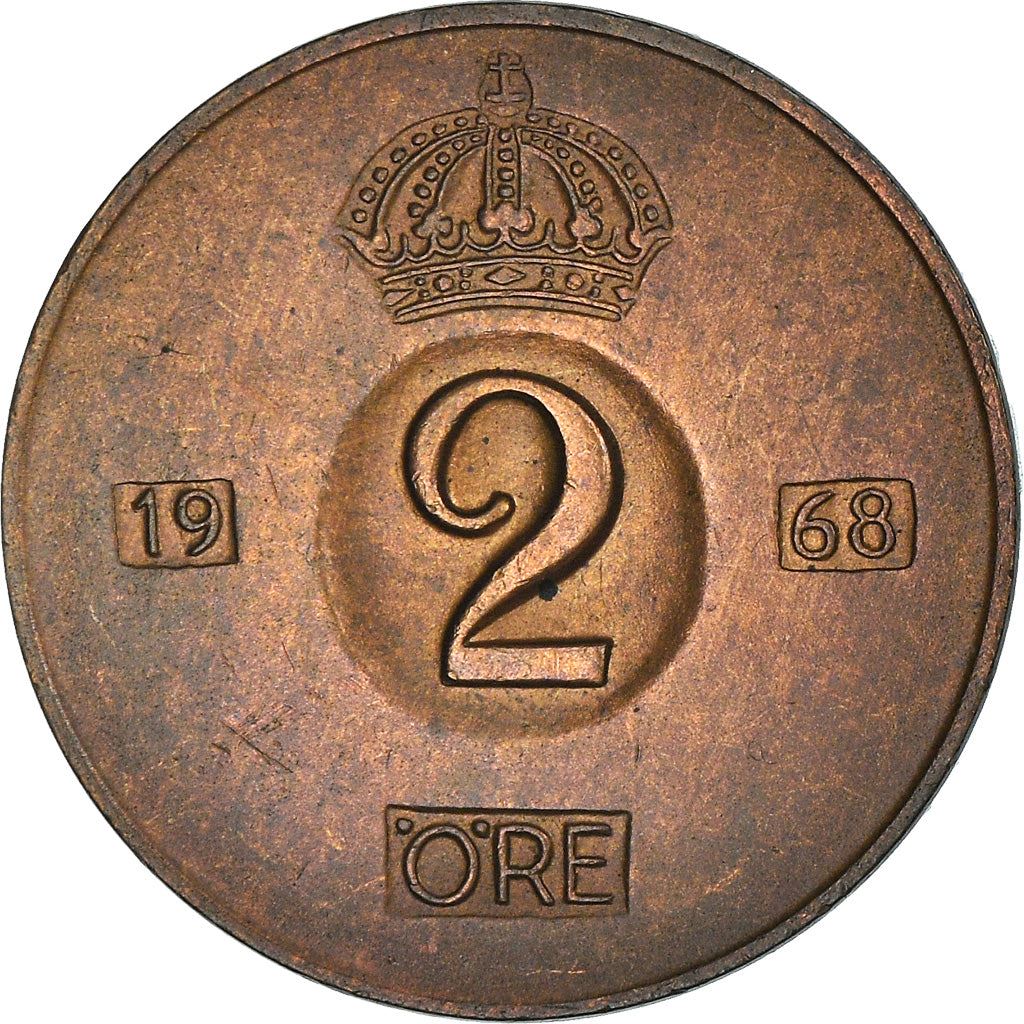 Swedish Coin 2 Öre | Gustaf VI Adolf | Crown | Sweden | 1952 - 1971