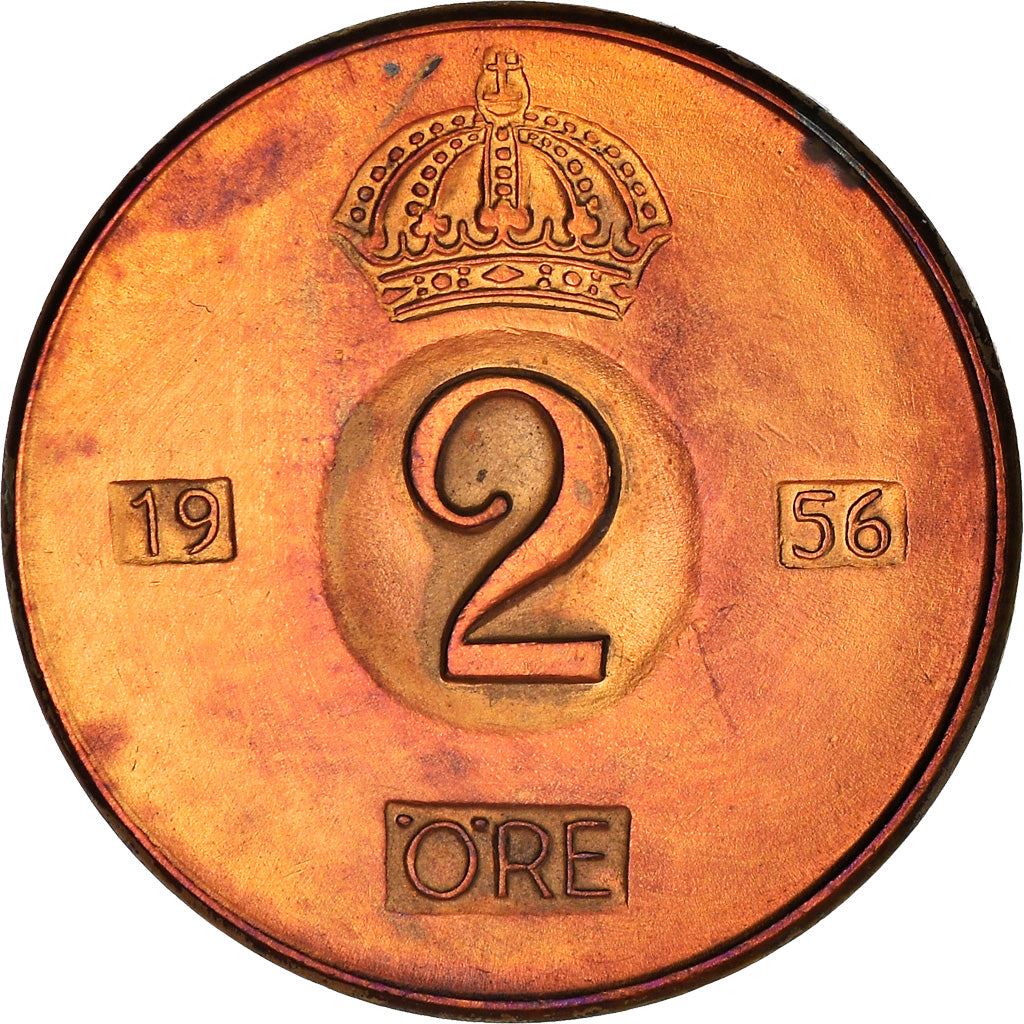 Swedish Coin 2 Öre | Gustaf VI Adolf | Crown | Sweden | 1952 - 1971