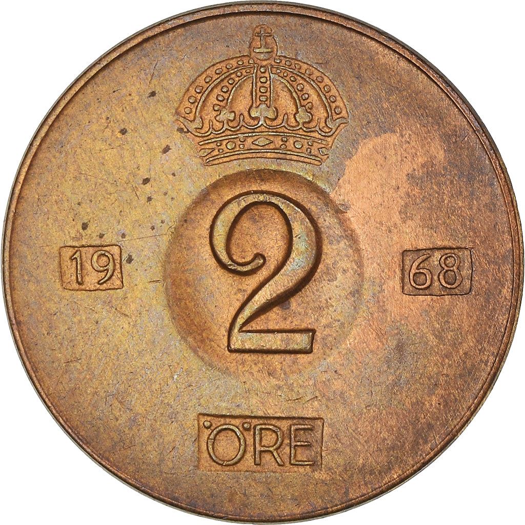 Swedish Coin 2 Öre | Gustaf VI Adolf | Crown | Sweden | 1952 - 1971