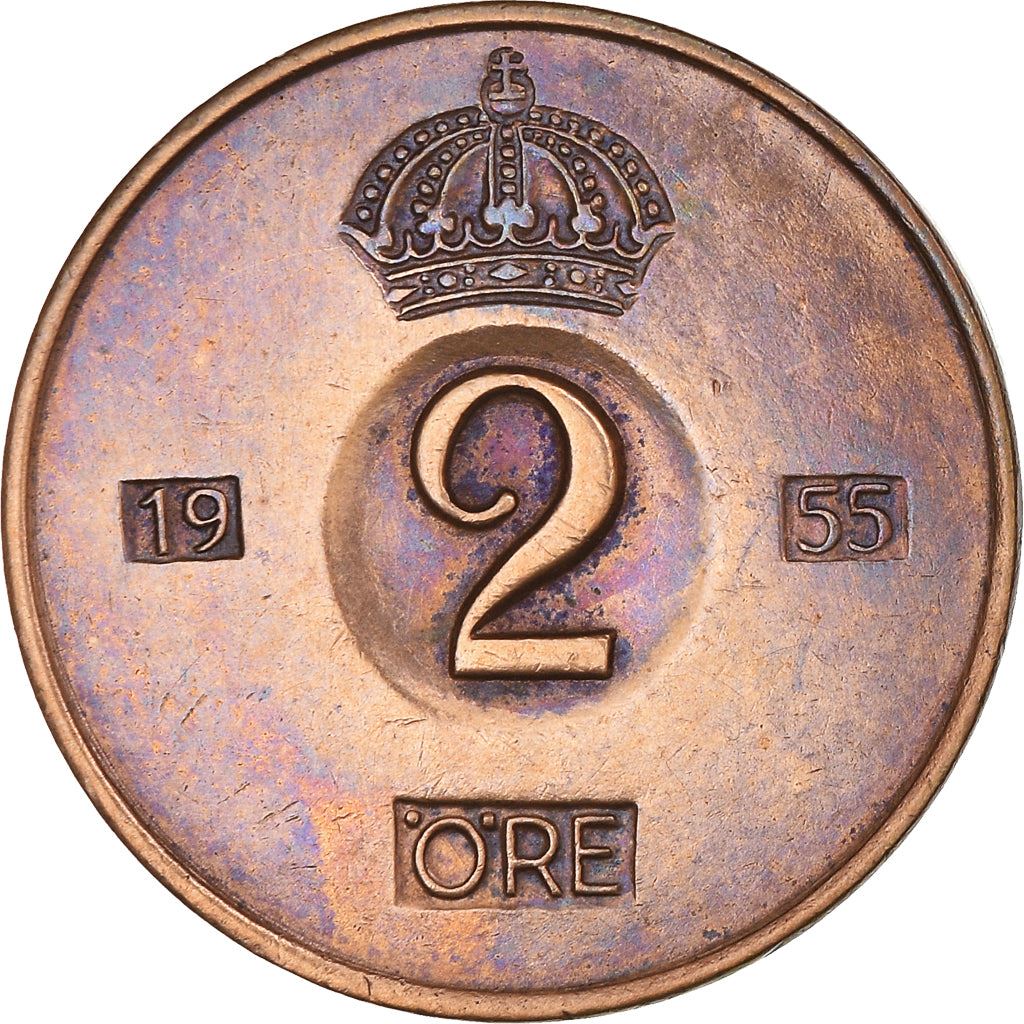 Swedish Coin 2 Öre | Gustaf VI Adolf | Crown | Sweden | 1952 - 1971